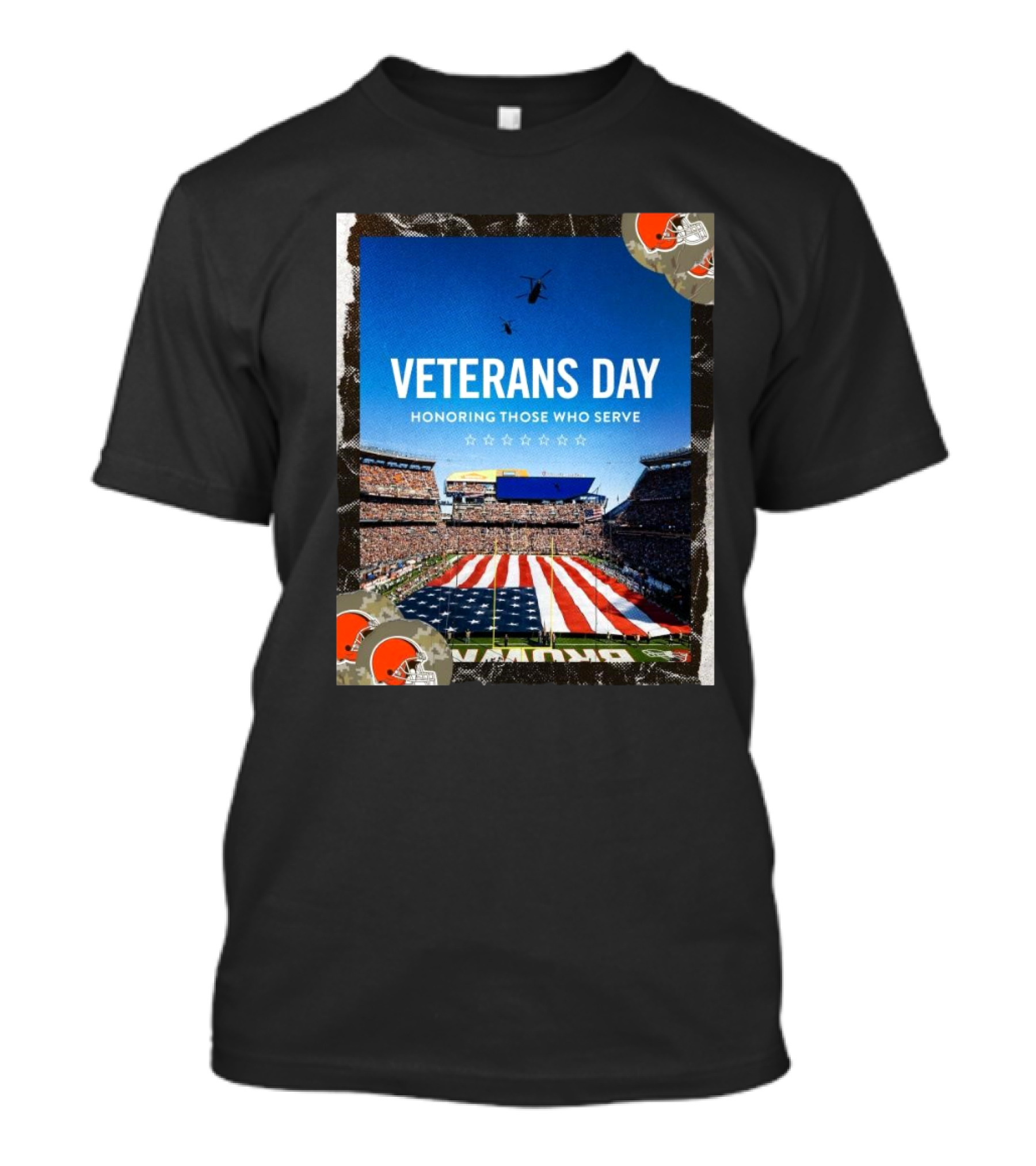Cleveland Browns Veterans Day Honoring Those Who Serve Stadium Flyover American Flag T-Shirt