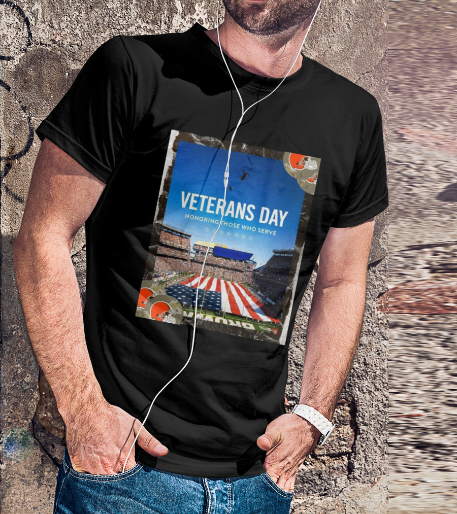 Cleveland Browns Veterans Day Honoring Those Who Serve Stadium Flyover American Flag T-Shirt