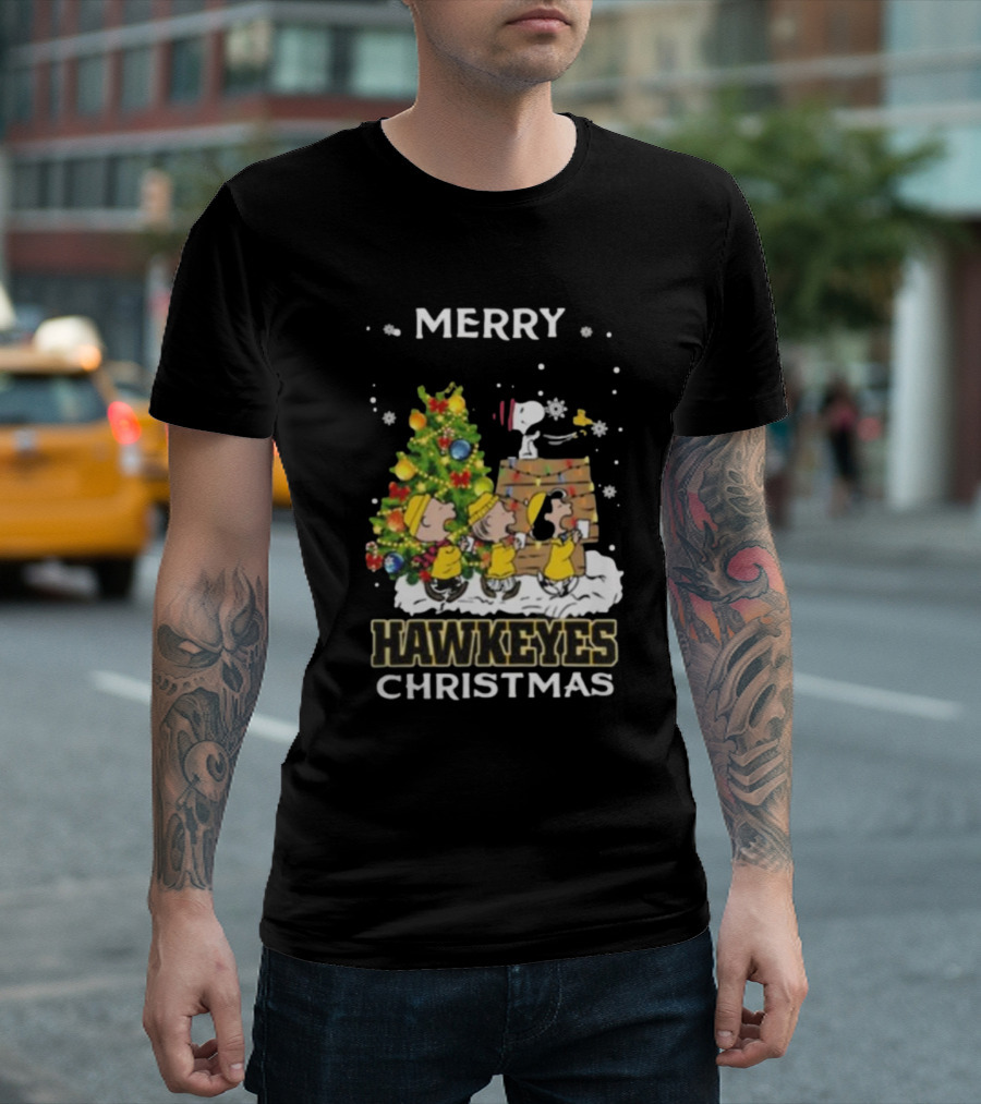 Merry Hawkeyes Christmas Snoopy And Friends Iowa T-Shirt