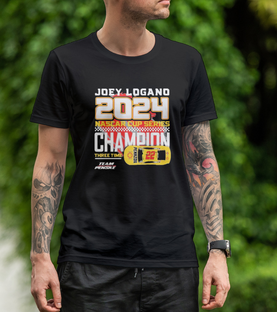 Joey Logano 2024 NASCAR Cup Series Champion Three Time Team Penske 22 Pennzoil T-Shirt