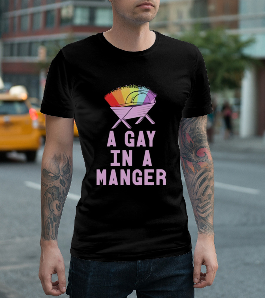 A Gay in a Manger Rainbow Design Purple T-Shirt