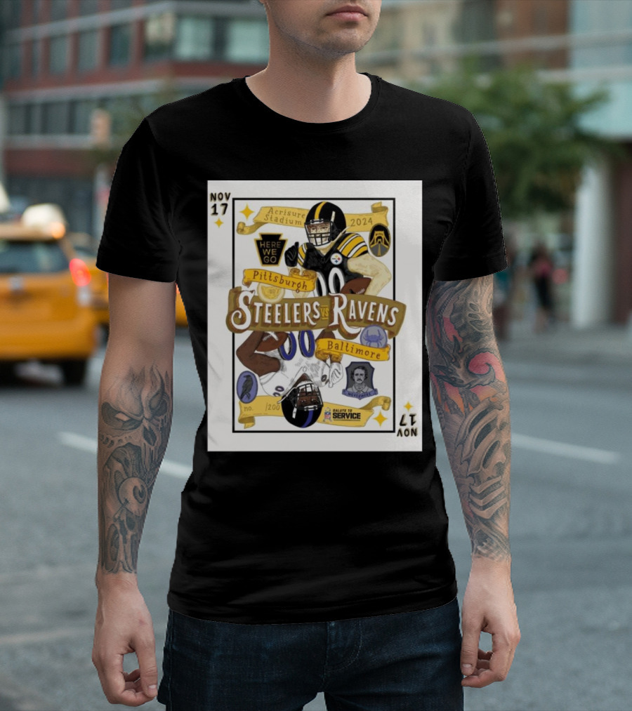 Nov 17 Pittsburgh Steelers Vs Baltimore Ravens 2024 Acrisure Stadium Here We Go Salute to Service T-Shirt