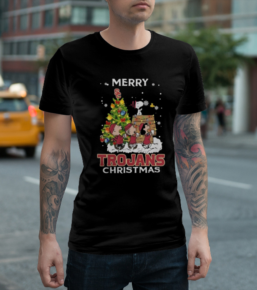 Merry USC Trojans Christmas 2024 Snoopy And Friends T-Shirt
