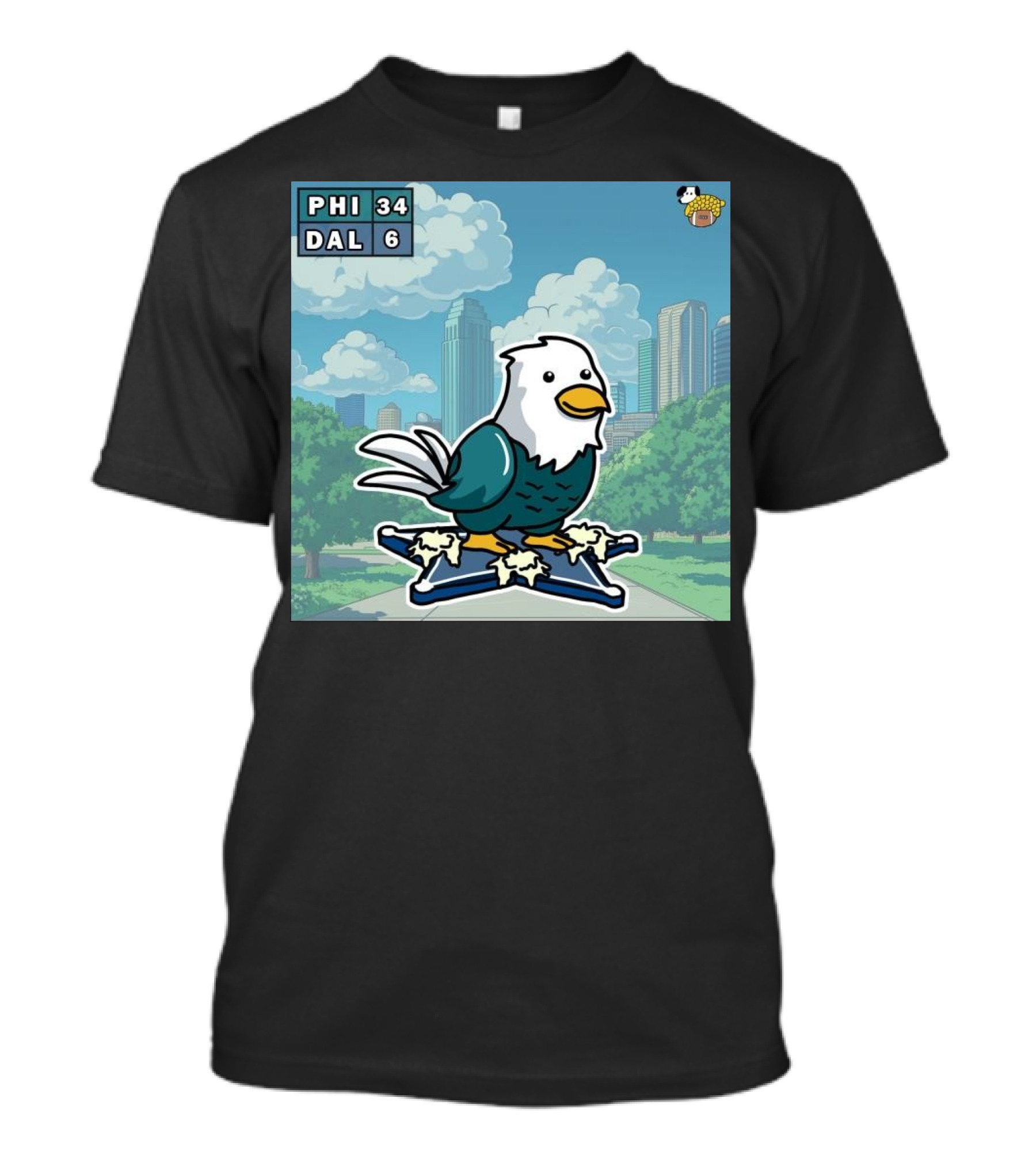 PHI 34 DAL 6 Philadelphia Eagles Victory Over Dallas Cowboys Cartoon Eagle On Star Background T-Shirt