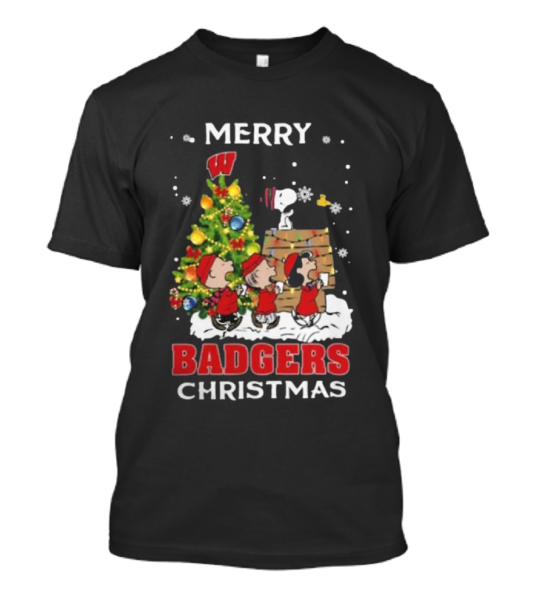 Merry Badgers Christmas 2024 Snoopy And Friends Wisconsin T-Shirt