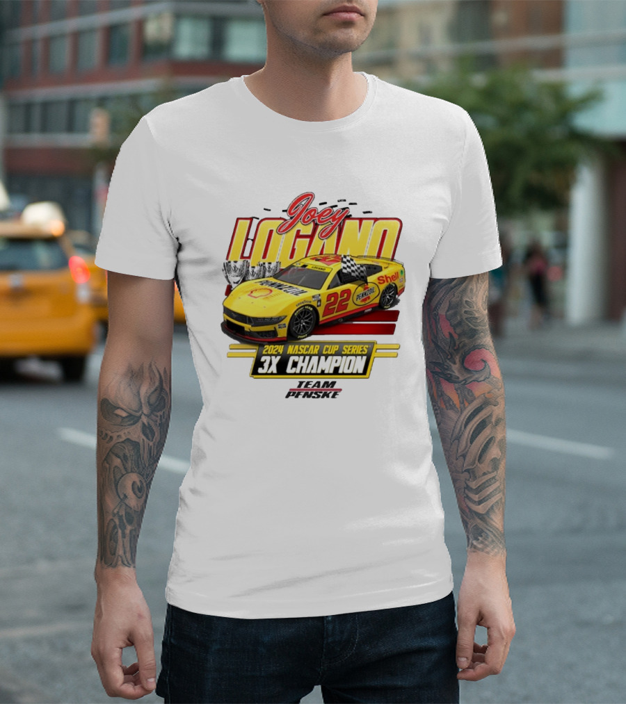 Joey Logano Team Penske 2024 NASCAR Cup Series 3X Champion Vintage Car T-Shirt