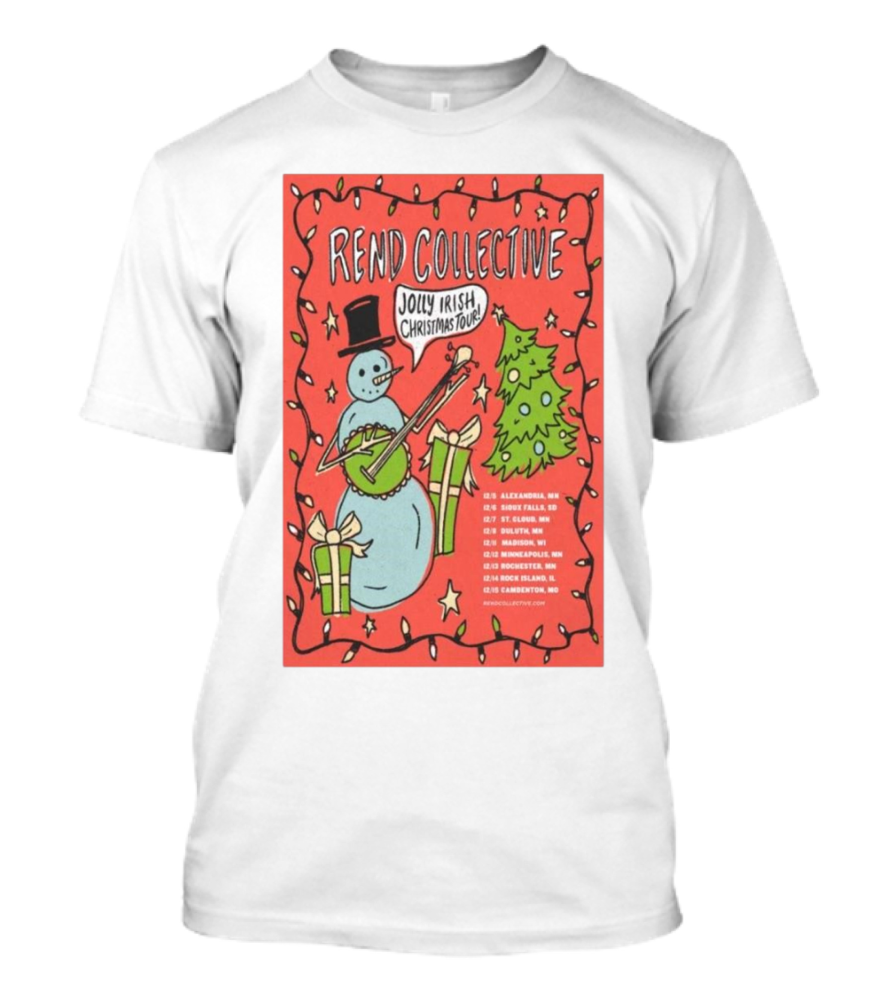 Rend Collective Jolly Irish Christmas Tour Dates And Festive Snowman With Banjo Art T-Shirt