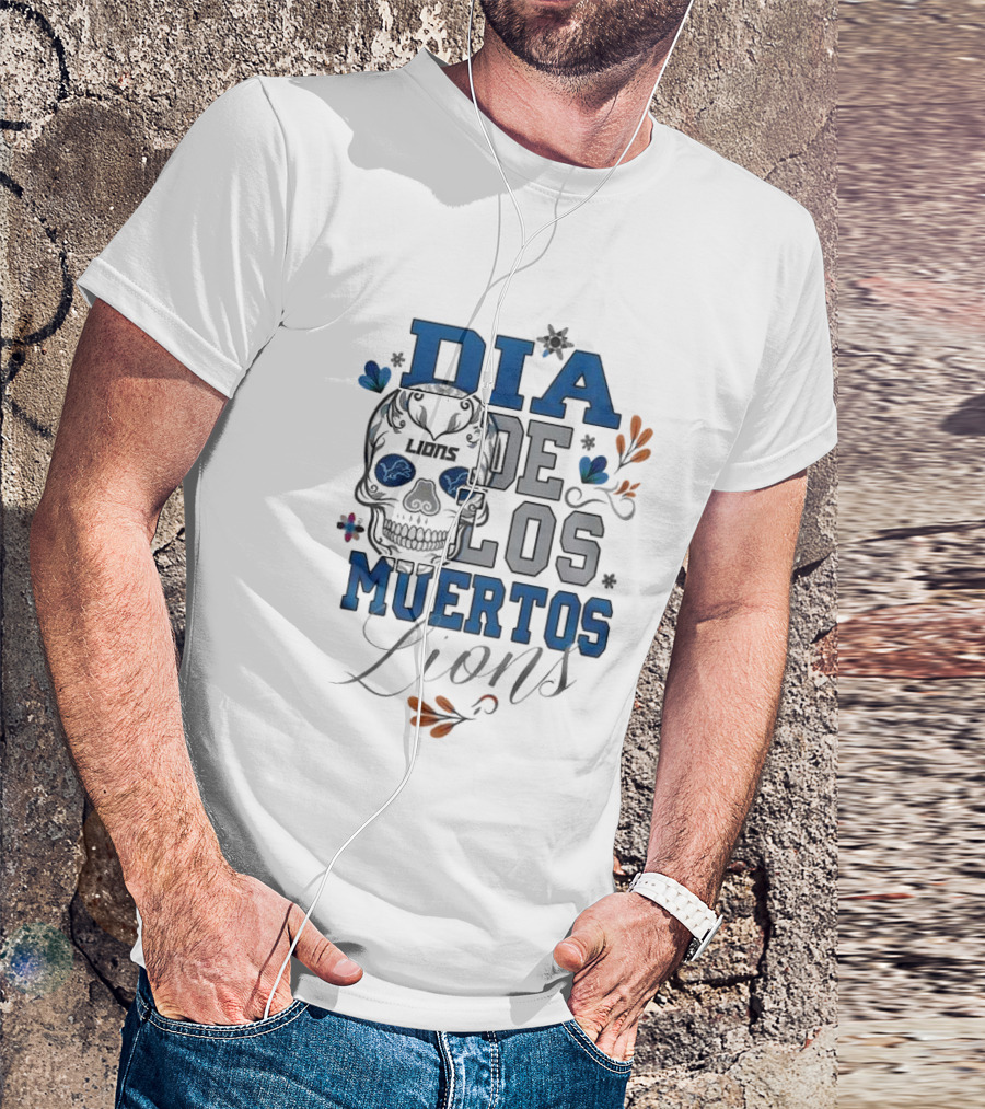 Dia De Los Muertos Lions Skull Football Detroit T-Shirt