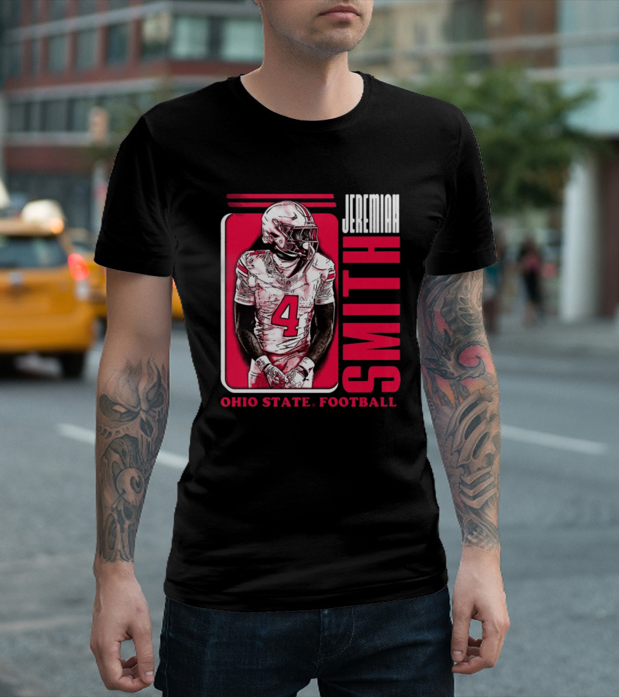 Jeremiah Smith Ohio State Football Number 4 Red Frame T-Shirt