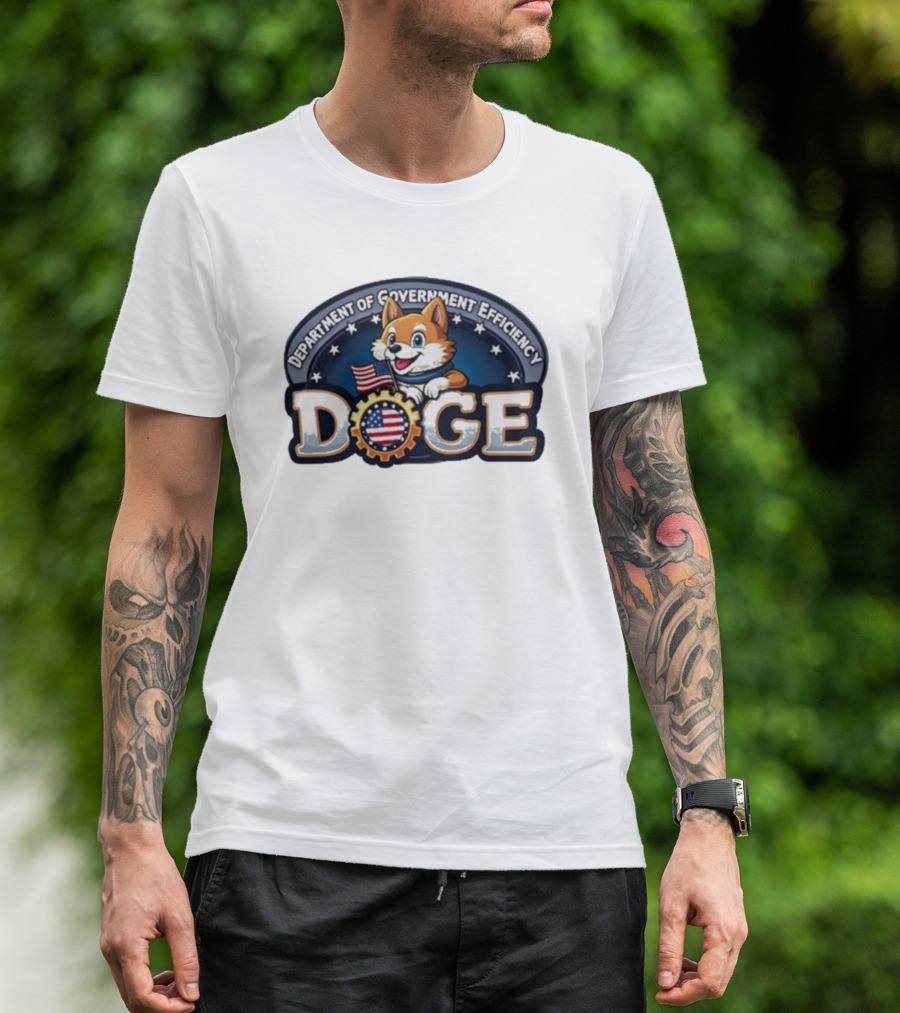 Doge Department Of Government Efficiency America Patriotic Dog With Flag T-Shirt