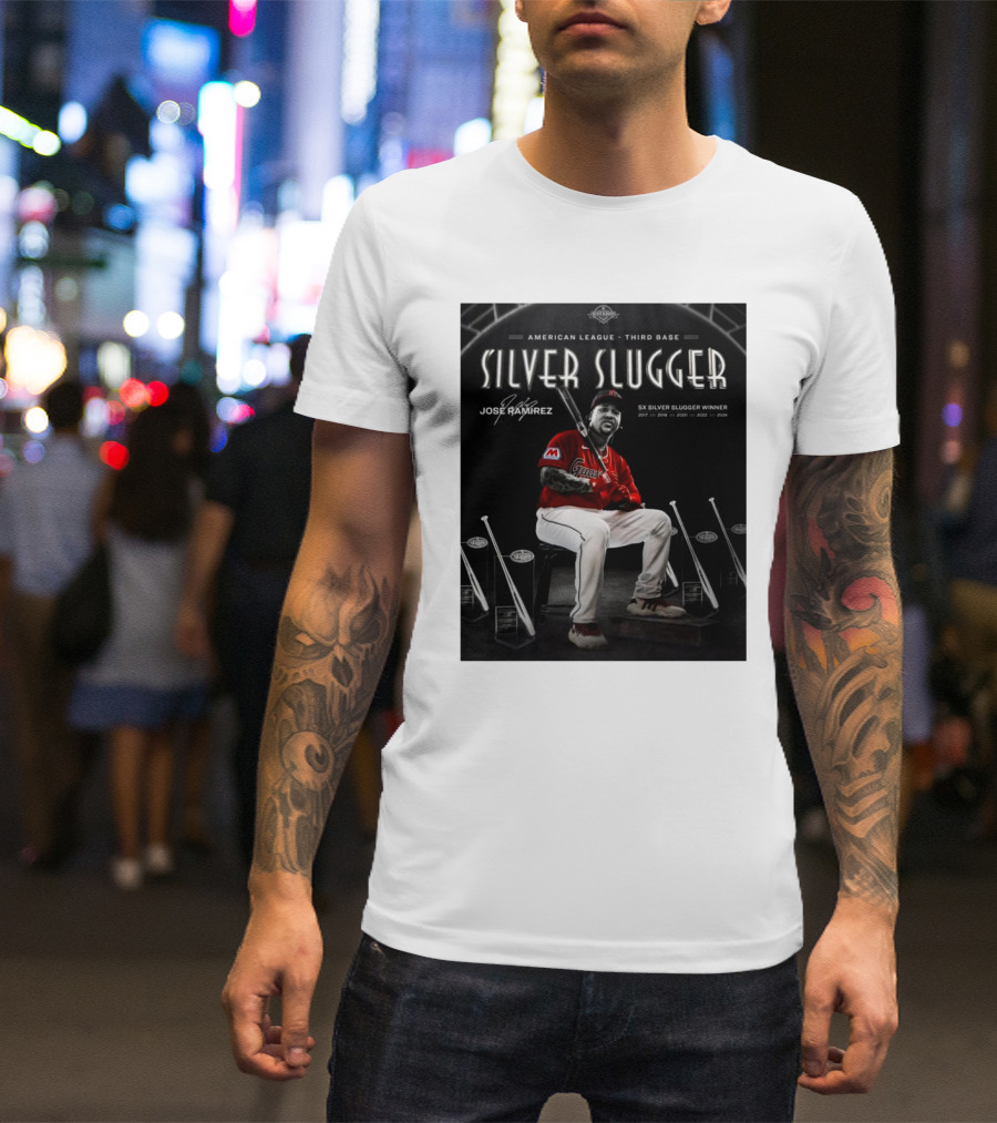 American League Third Base Jose Ramirez 5x Silver Slugger Winner Signature T-Shirt