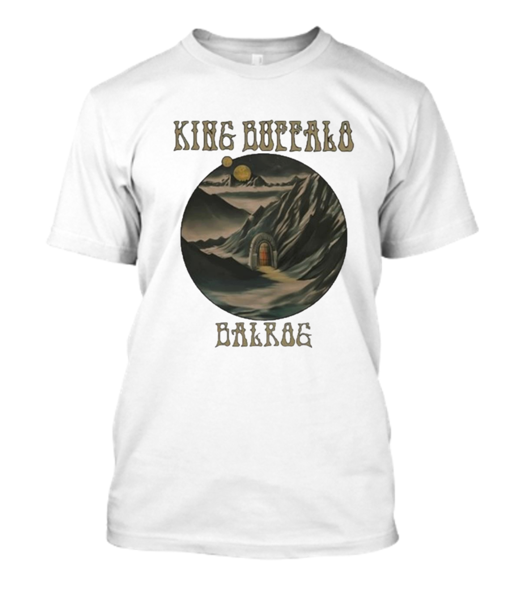 King Buffalo 2024 Balrog New Single Mystical Mountain Gateway Moonlit Scene T-Shirt
