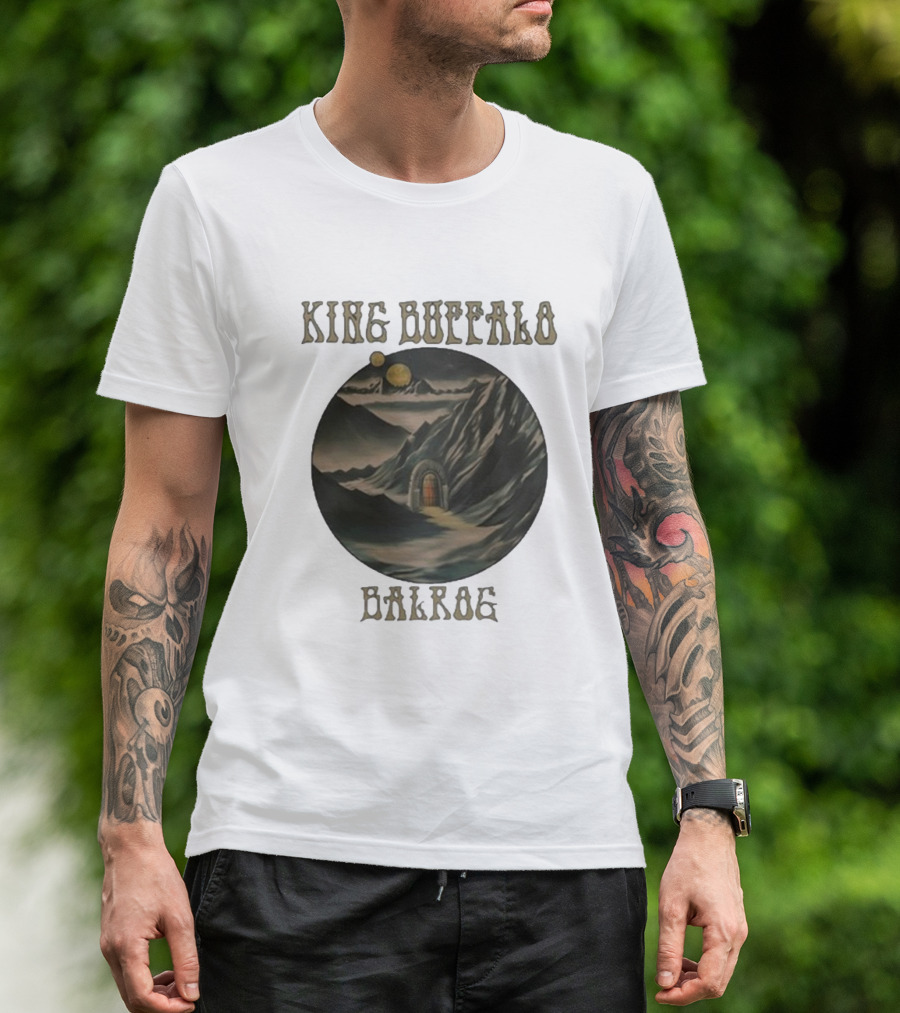 King Buffalo 2024 Balrog New Single Mystical Mountain Gateway Moonlit Scene T-Shirt