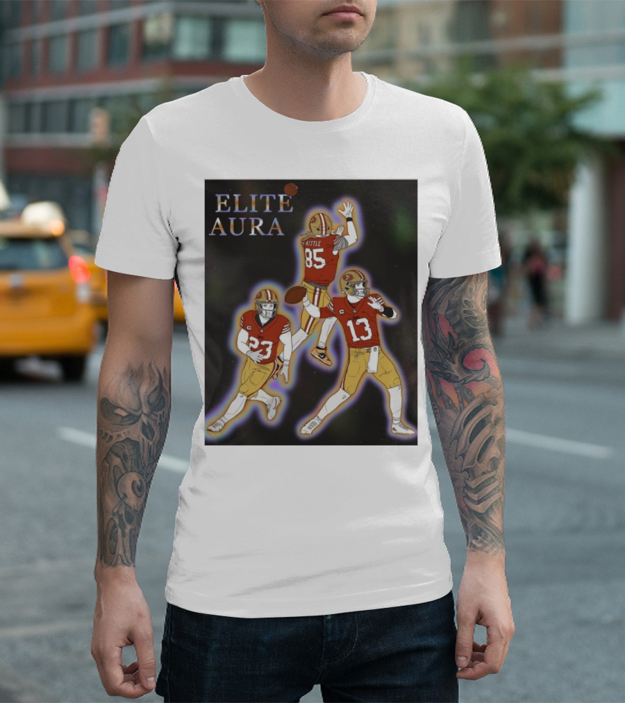 San Francisco 49ers Elite Aura Kittle 85 Redemption Tour 23 13 Football Drawing T-Shirt