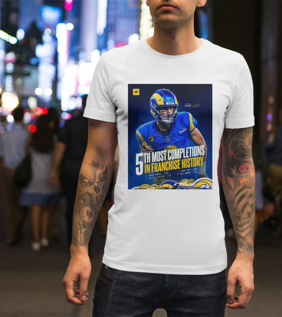 Matthew Stafford Rams 5th Most Completions In Franchise History Signature T-Shirt