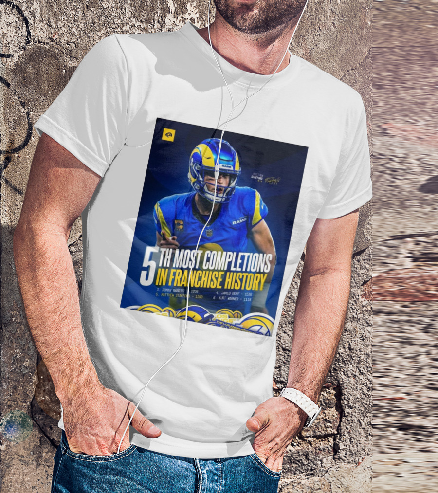 Matthew Stafford Rams 5th Most Completions In Franchise History Signature T-Shirt