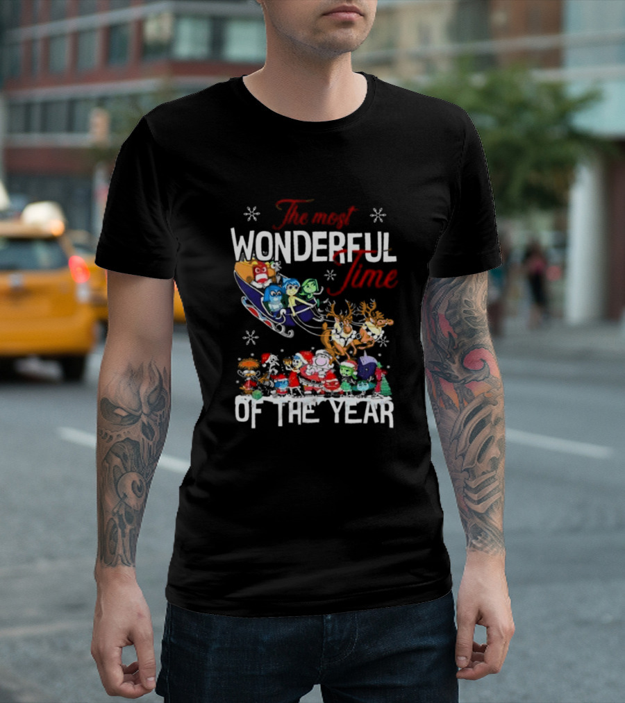 Inside Out The Most Wonderful Time Of The Year Christmas Characters Sleigh Reindeer T-Shirt
