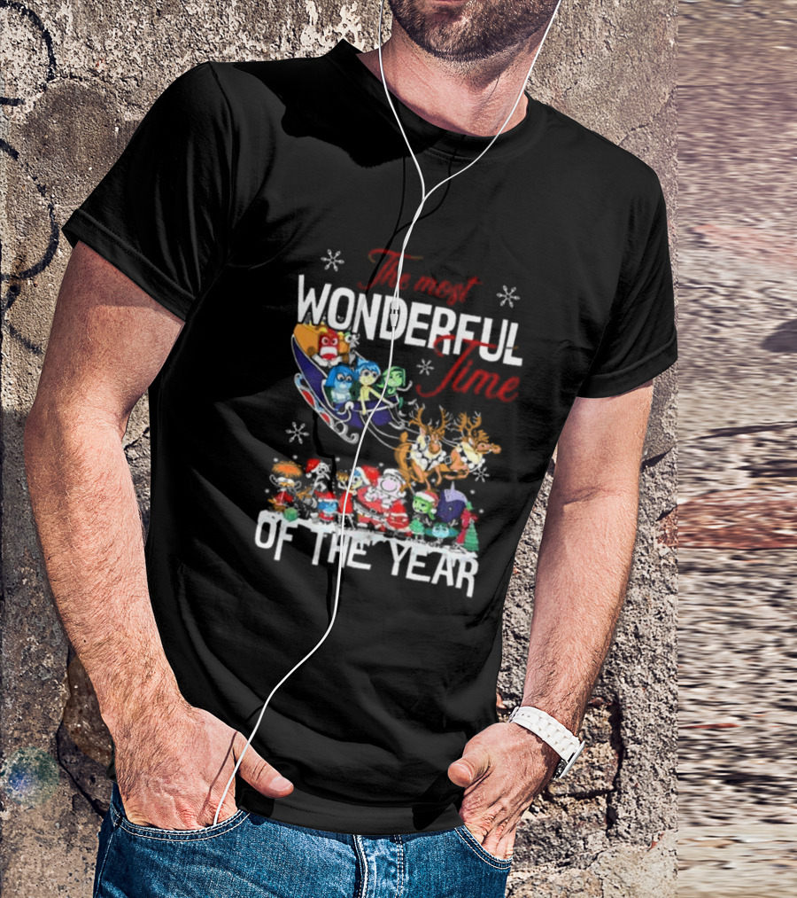 Inside Out The Most Wonderful Time Of The Year Christmas Characters Sleigh Reindeer T-Shirt