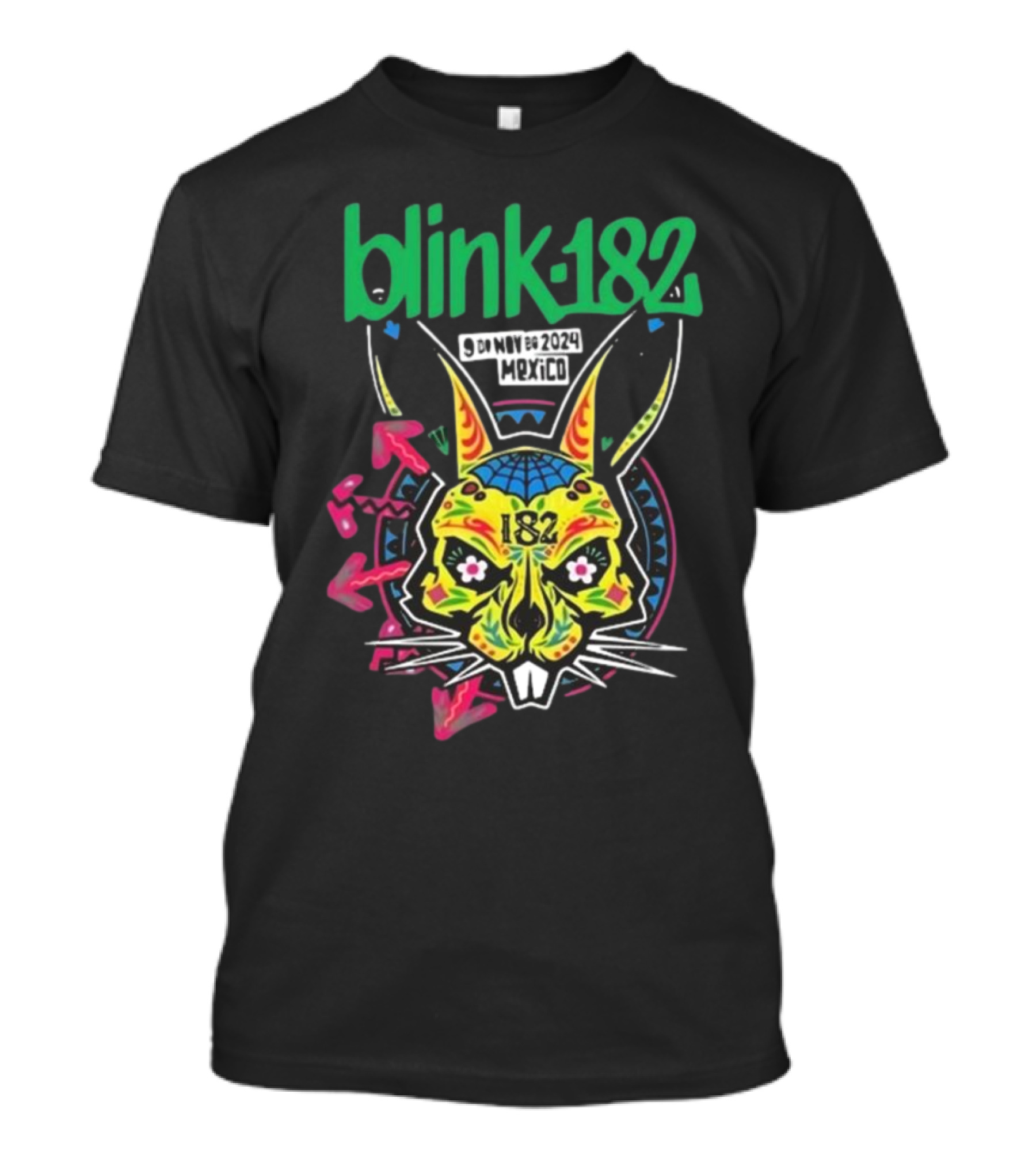 Blink-182 9 De Nov 2024 Mexico City Neon Rabbit T-Shirt