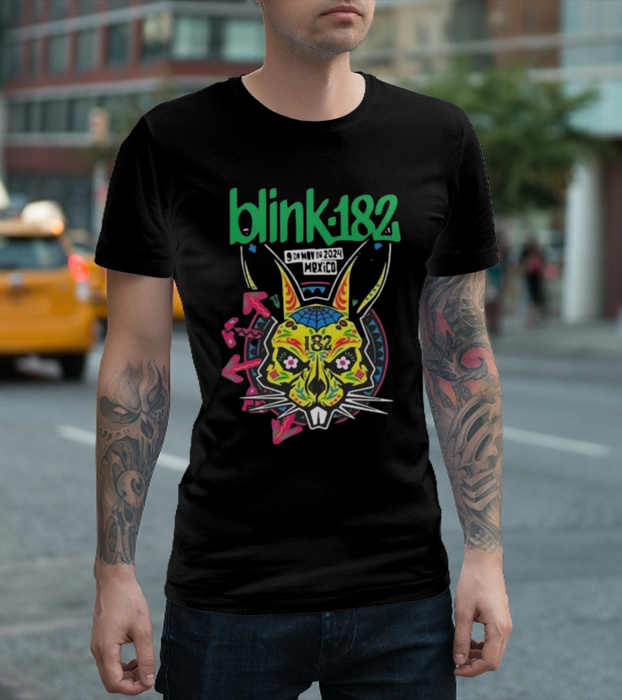 Blink-182 9 De Nov 2024 Mexico City Neon Rabbit T-Shirt