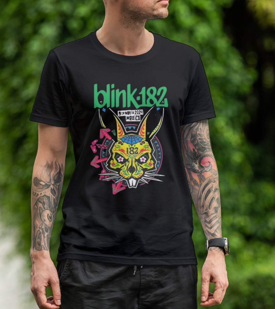 Blink-182 9 De Nov 2024 Mexico City Neon Rabbit T-Shirt