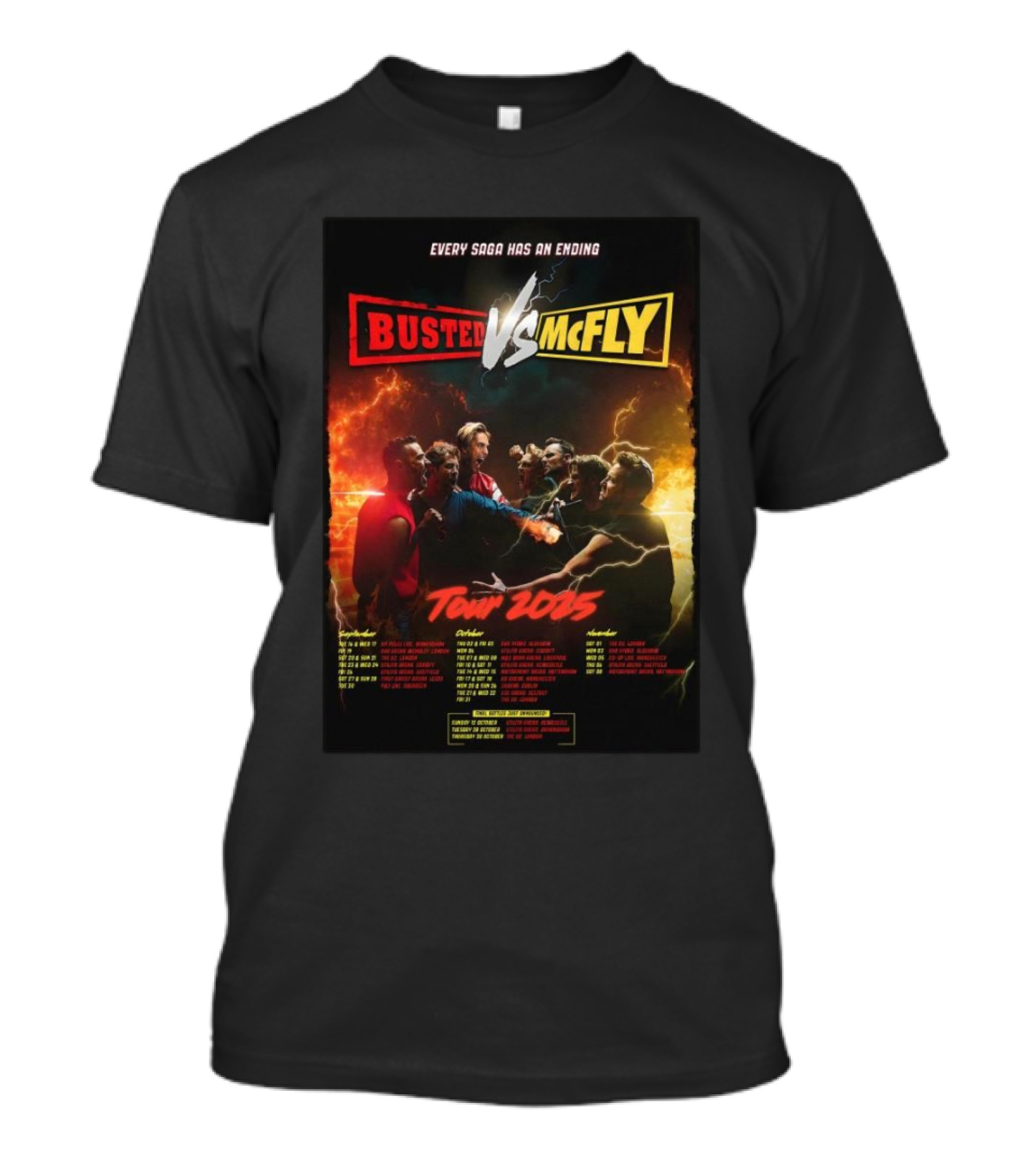 Busted Vs McFly Every Saga Has An Ending Tour 2025 UK Tour Dates T-Shirt