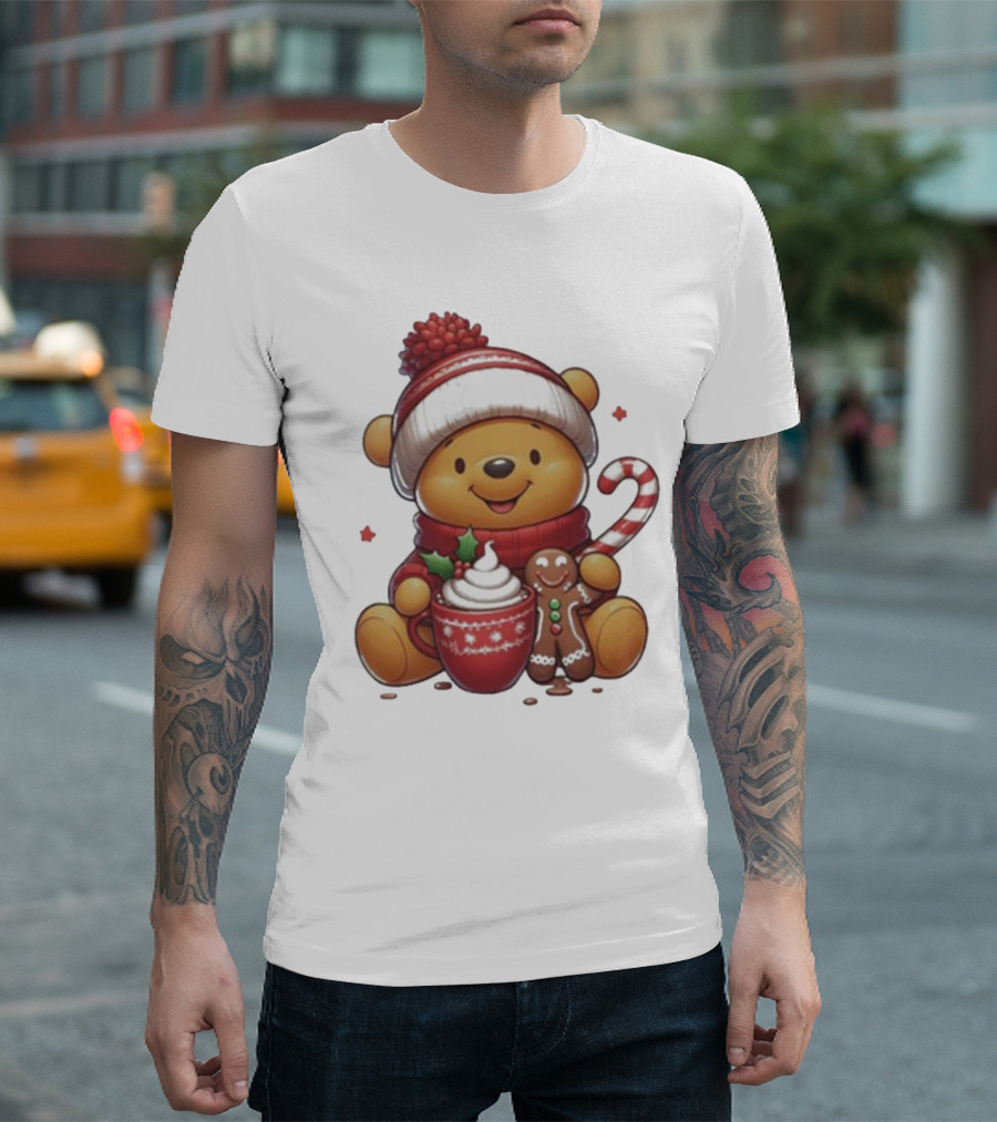 Winnie The Pooh Christmas Cocoa Candy Cane Gingerbread T-Shirt