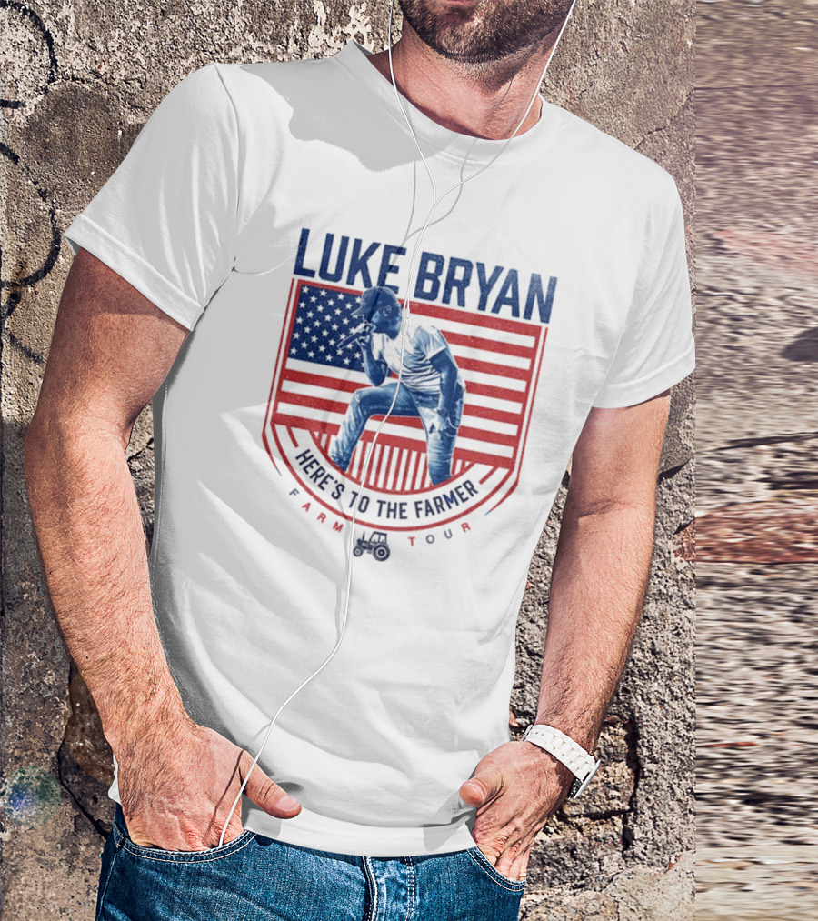 Luke Bryan Here's To The Farmer Farm Tour American Flag Tractor T-Shirt