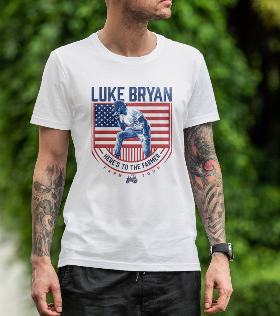 Luke Bryan Here's To The Farmer Farm Tour American Flag Tractor T-Shirt