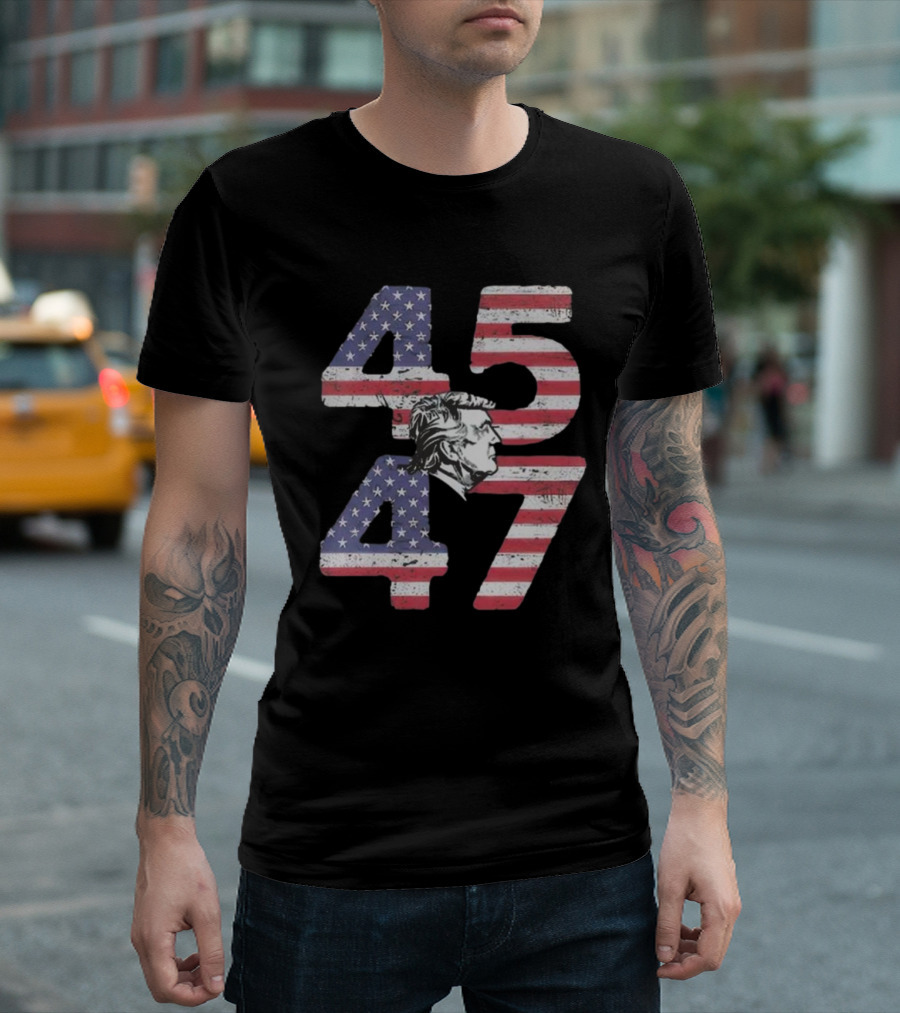 Welcoming Trump’s Return 45 47 Patriotic American Flag Elements T-Shirt