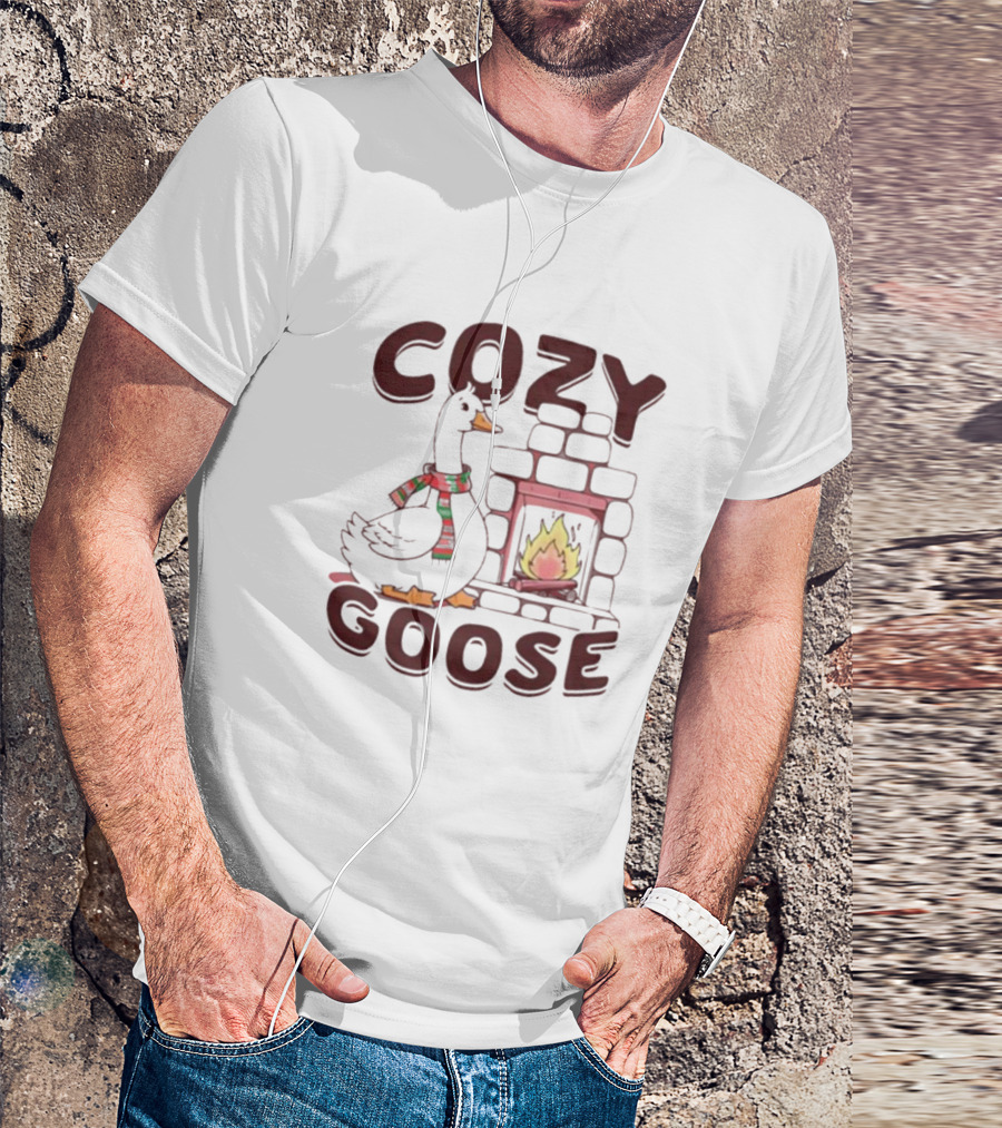 COZY GOOSE CHRISTMAS FIREPLACE SCARF T-Shirt