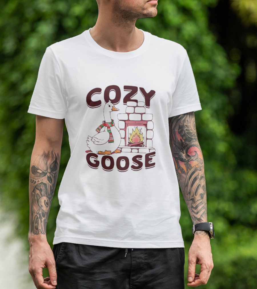 COZY GOOSE CHRISTMAS FIREPLACE SCARF T-Shirt
