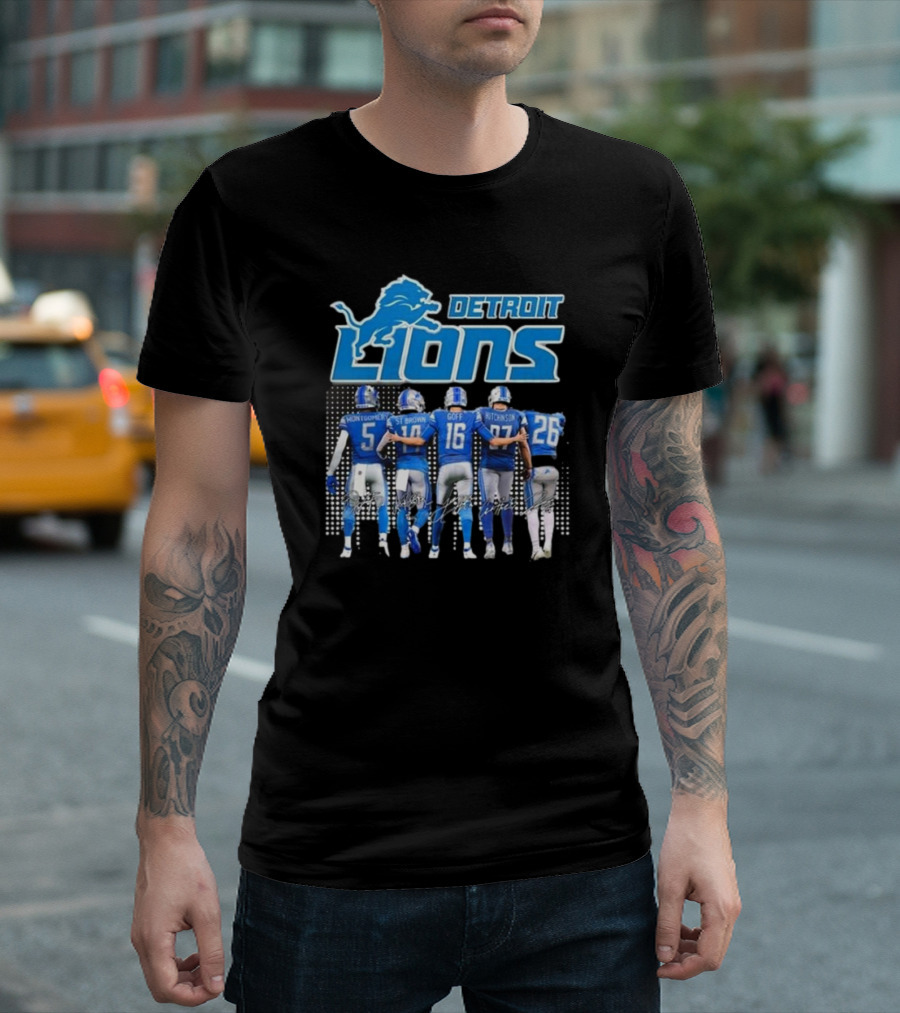 Detroit Lions Montgomery St. Brown Goff Hutchinson Gibbs Signatures T-Shirt