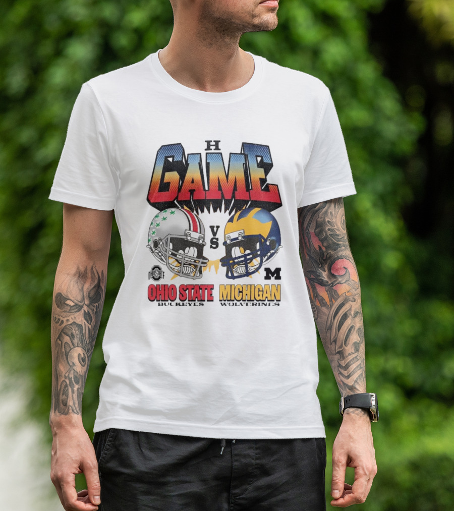 Ohio State Buckeyes Vs Michigan Wolverines The Game Football Rivalry 2024 Helmet Clash T-Shirt
