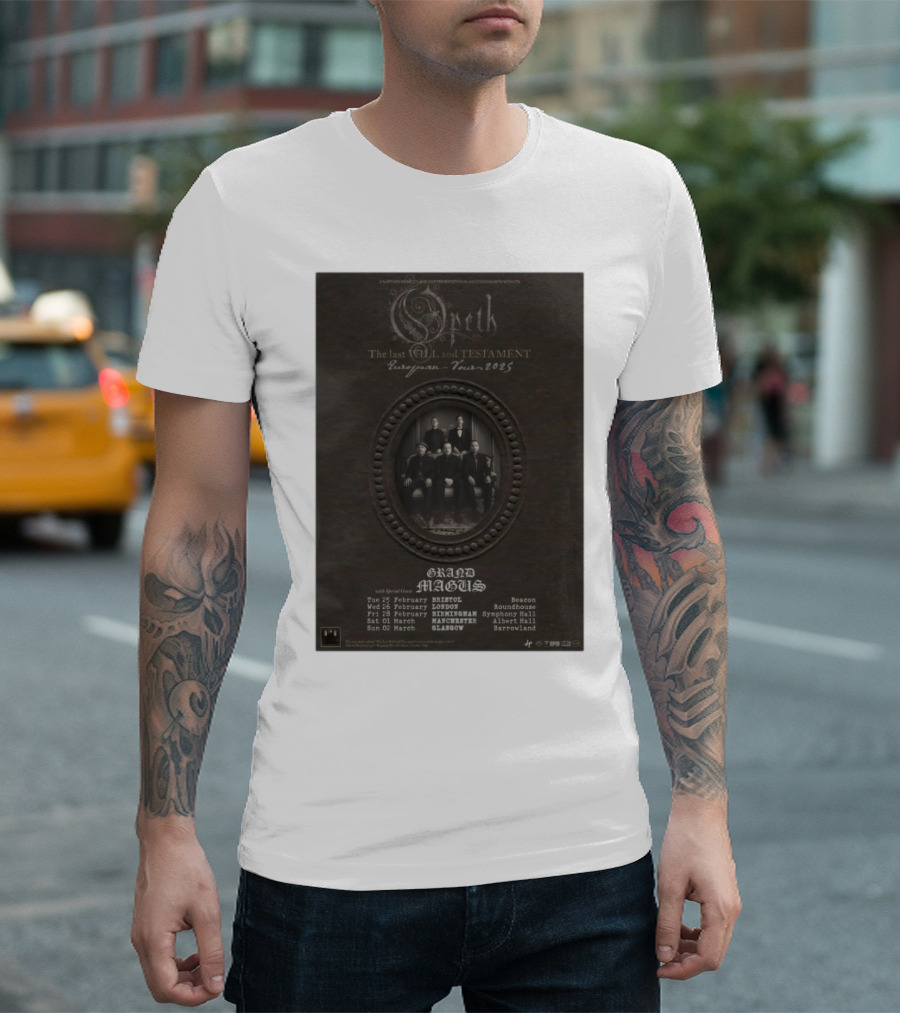 Opeth The Last Will And Testament European Tour 2025 Grand Magus Concert Poster Bristol London Birmingham Manchester Glasgow T-Shirt