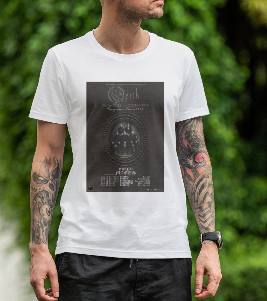 Opeth The Last Will And Testament European Tour 2025 Grand Magus Concert Poster Bristol London Birmingham Manchester Glasgow T-Shirt