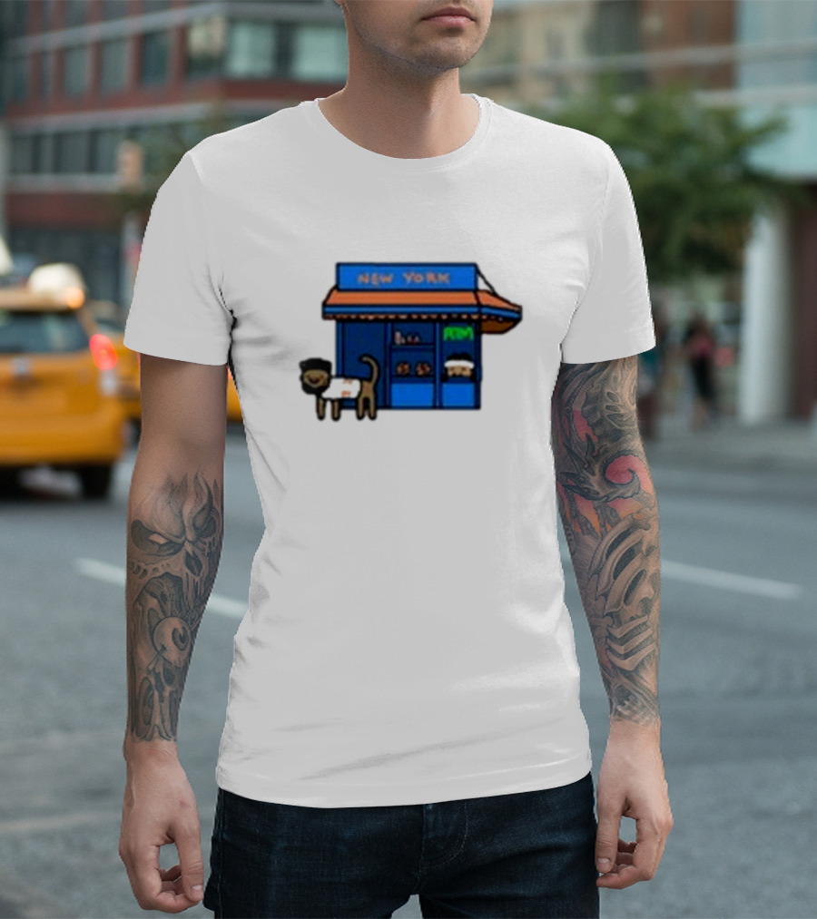New York Bodega Kat With Blue Storefront And ATM T-Shirt