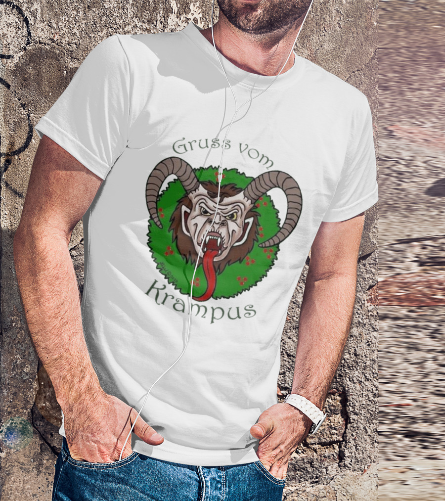 Gruss Vom Krampus Green Wreath Christmas T-Shirt