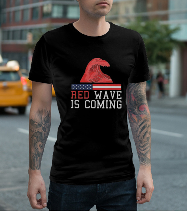 Red Wave Is Coming American Flag Wave T-Shirt