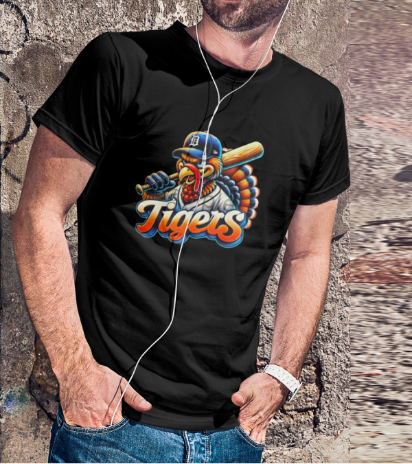 Thanksgiving Detroit Tigers Turkey Baseball T-Shirt