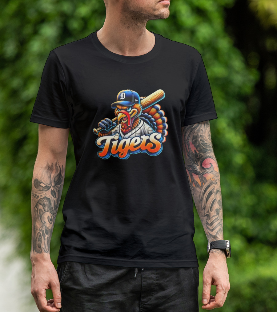 Thanksgiving Detroit Tigers Turkey Baseball T-Shirt