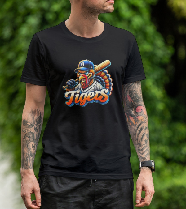 Thanksgiving Detroit Tigers Turkey Baseball T-Shirt