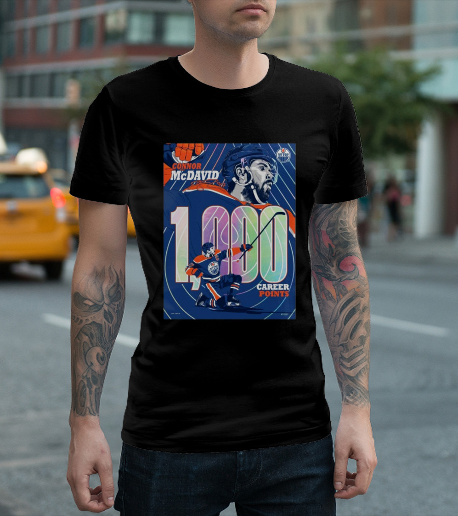 Connor McDavid 1,000 Career Points Edmonton Oilers Milestone T-Shirt