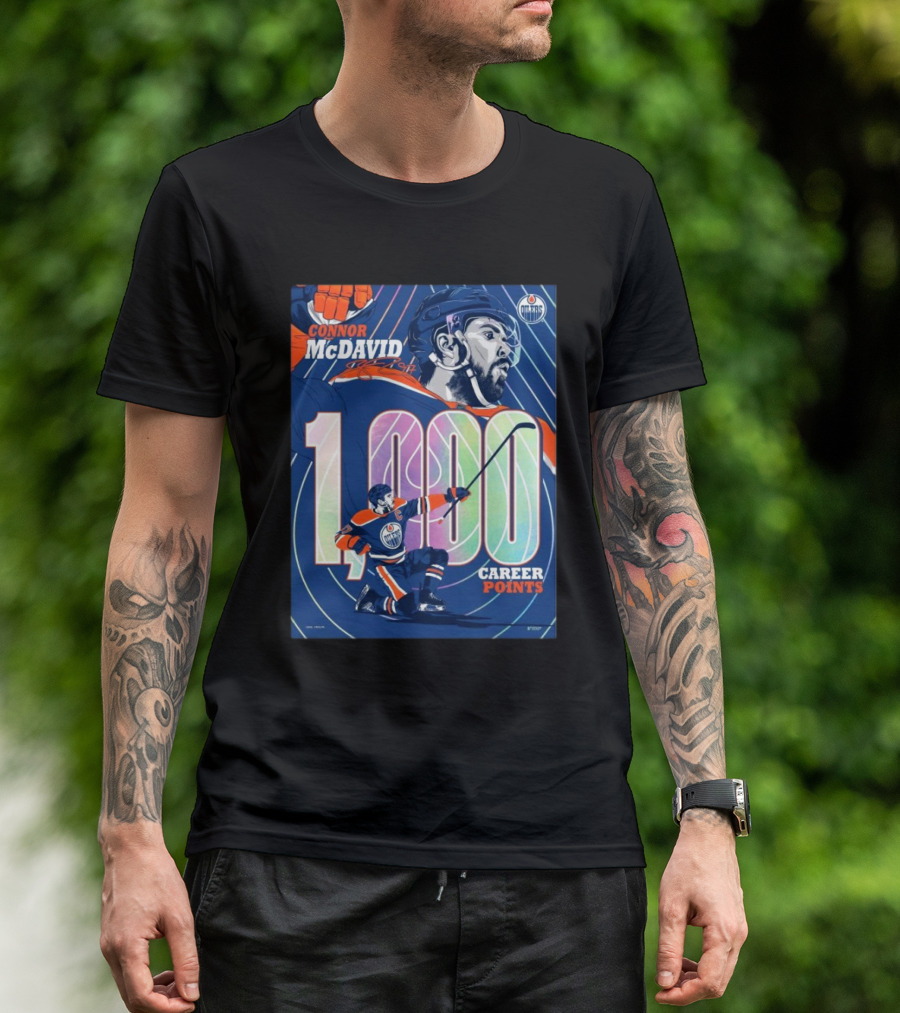 Connor McDavid 1,000 Career Points Edmonton Oilers Milestone T-Shirt