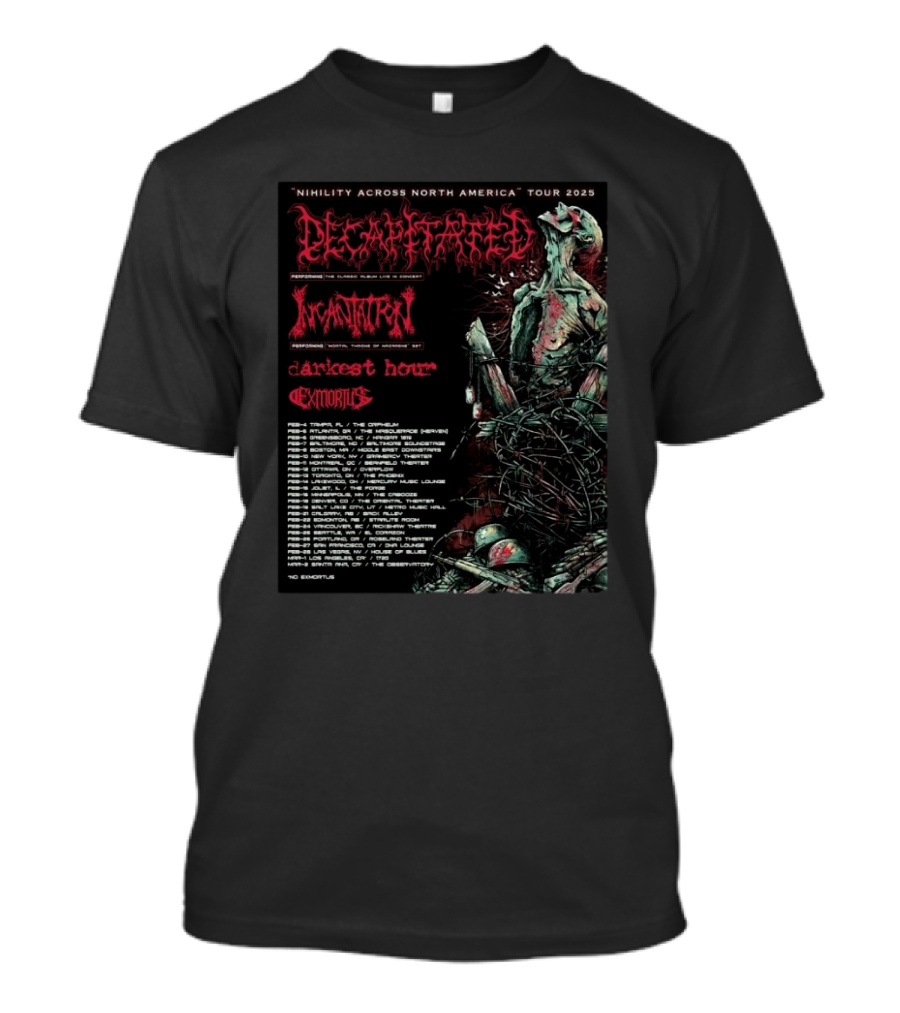 Decapitated Nihility Across North America 2025 Tour Featuring Incantation Darkest Hour Exmortus T-Shirt