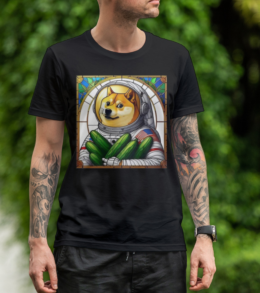 Godogearmy Cucumbá Doge 2024 Astronaut Cucumber Mosaic T-Shirt