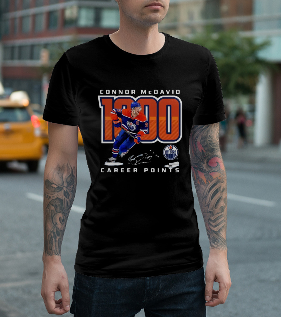 Connor McDavid 1000 Career Points Edmonton Oilers T-Shirt