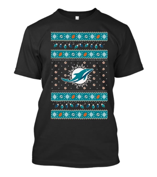 Miami Dolphins NFL Holiday Lights Ugly Sweater Christmas Football T-Shirt