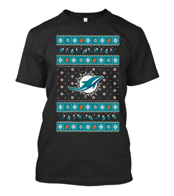 Miami Dolphins NFL Holiday Lights Ugly Sweater Christmas Football T-Shirt
