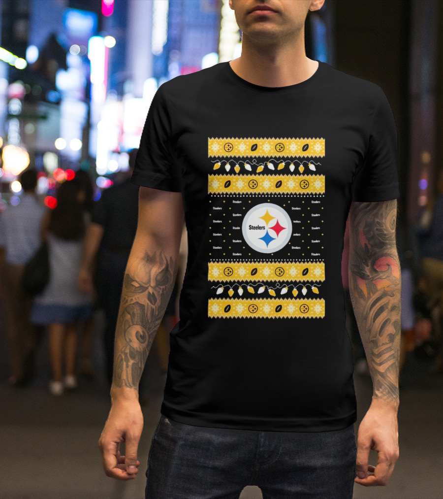 Pittsburgh Steelers NFL Christmas 2024 Holiday Lights Ugly T-Shirt